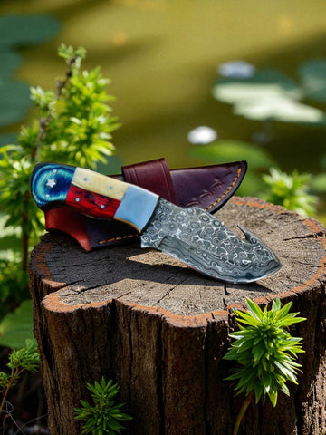 Texas Flag Handle Gut Hook Skinning Hunting Knife