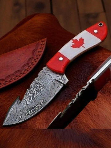 Canada Flag Handle Gut Hook Skinning Hunting Knife