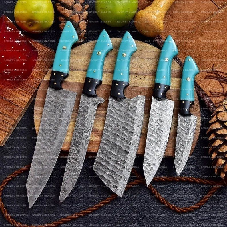 Custom Handmade HAND FORGED DAMASCUS STEEL CHEF KNIFE Set Kitchen Knives