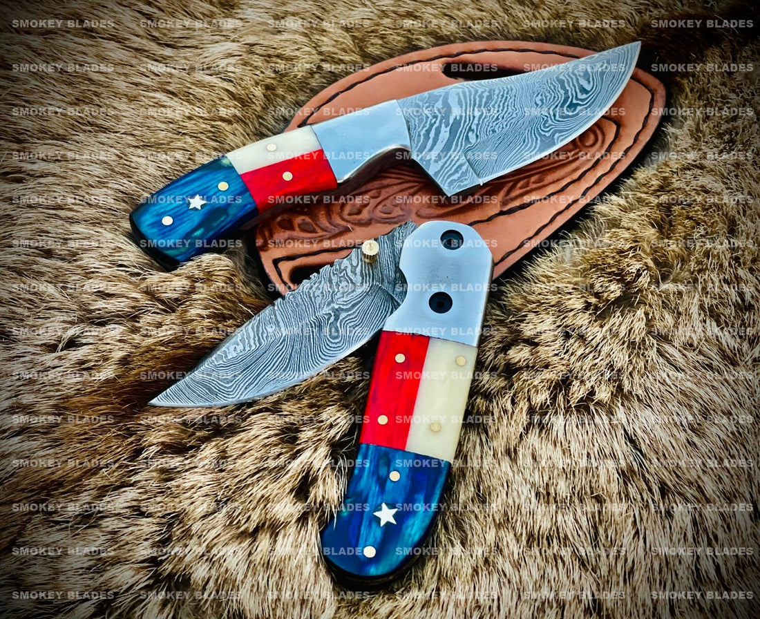 Hand Made Texas Flag Handles Knives Pair
