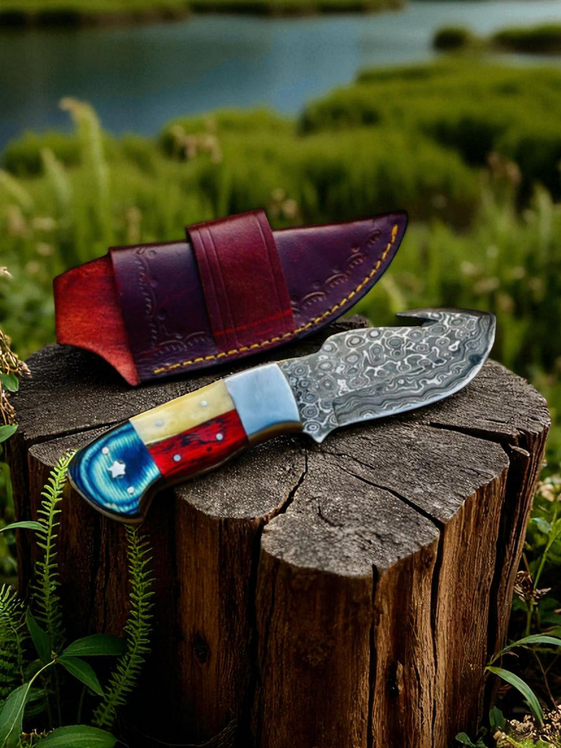 Texas Flag Handle Gut Hook Skinning Hunting Knife