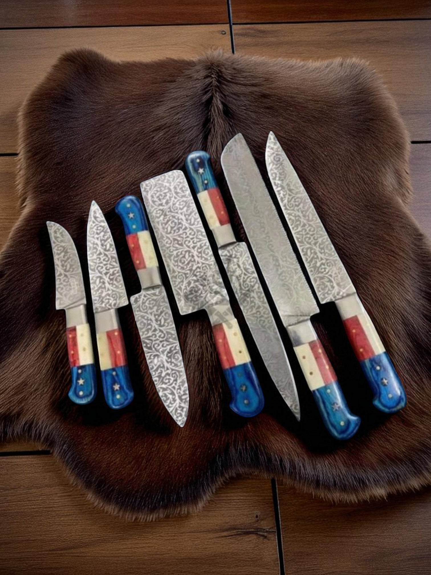 Texas Flag Handles BBQ/Chef/Kitchen Knife Set