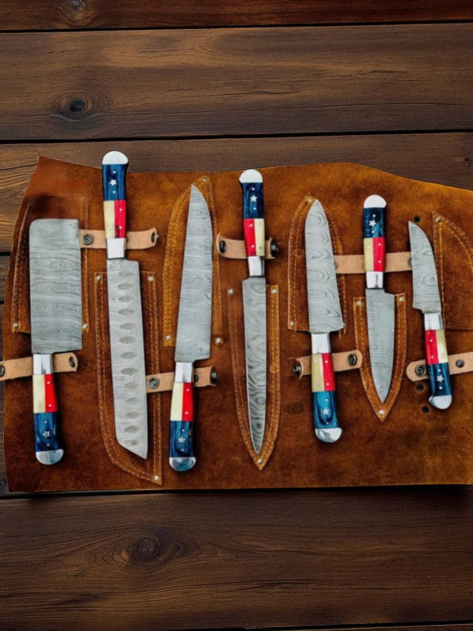 Texas Flag Handles BBQ/Chef/Kitchen Knife Set