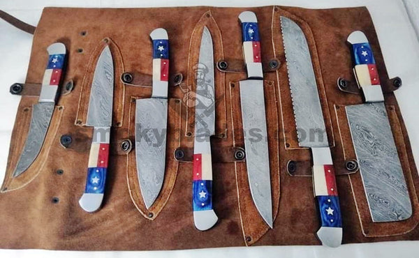 Texas Flag Handles BBQ/Chef/Kitchen Knife Set