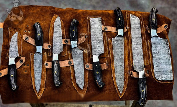 Kitchen Knife Set of 5 Carbon Steel Handmade knives, Chef Knife Set,  Kitchen Knife Set With Leather Roll kit