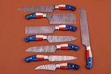Handmade Texas Flag Handles BBQ/Chef/Kitchen Knife Set