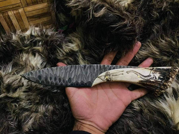Handmade Stone Texture Viking Scrimshaw Knife