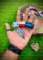 Hand Made Texas Flag Handle Folding Pocket Knife