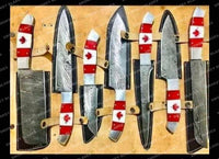 Handmade Canada Flag Handles BBQ/Chef/Kitchen Knife Set