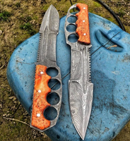 Knuckle Handle Damascus Hunting Camping Knife