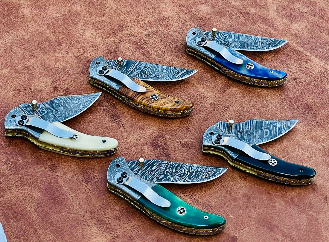 Hand Made Damascus Steel Folding Pocket Knives
